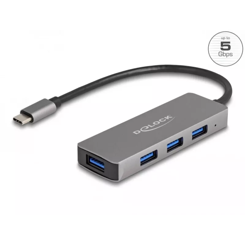 DeLOCK 63173 USB centrmezgls Type-C 5000 Mbit/s melns