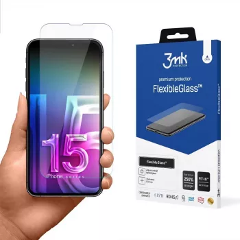 Rūdīta elastīga ekrāna aizsargplēve 3MK FlexibleGlass Pro Apple iPhone 15 — caurspīdīga, izturīga pret skrāpējumiem