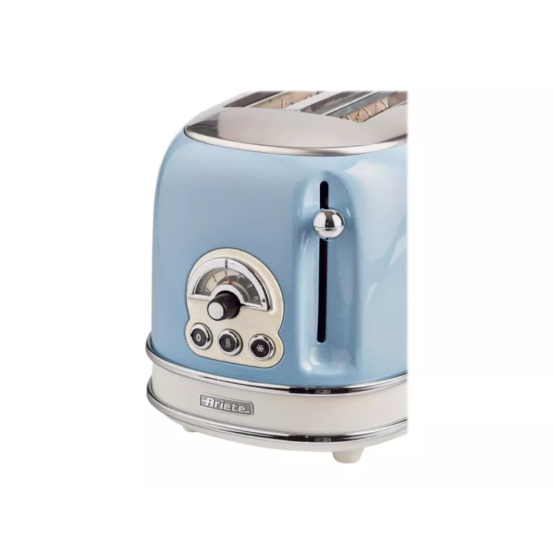 Ariete 155 Design 2 Slice Toaster ar sviestmaižu turētājiem, 6 grauzdēšanas līmeņi, 810 W, nerūsējošā tērauda korpuss, noņemama drupaču paplāte, pasteļzils