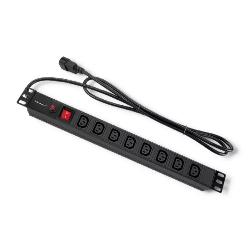 Qoltec 53998 Strāvas sadalītājs RACK 19 | 1U | 10A | PDU | 8xIEC C13 | 2m