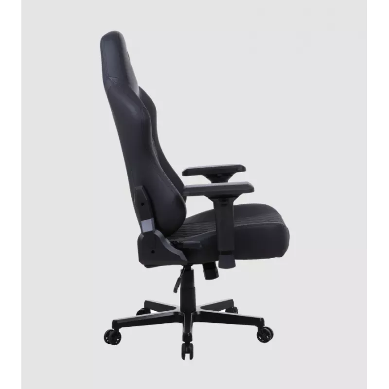 Spēļu krēsls Onex FX8 Formula X — ergonomisks sacīkšu stila sēdeklis, regulējami roku balsti, atgāšanās un slīpuma funkcijas, melns