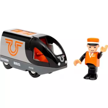 Pasažieru vilciens BRIO 63604700 oranži-melns, koka rotaļu vilciena komplekts, saderīgs ar BRIO sliedēm