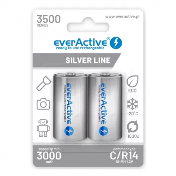 Uzlādējamās baterijas everActive R14/C Ni-MH 3500 mAh, gatavas lietošanai