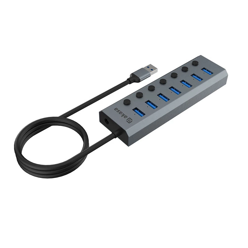 USB centrmezgls Akasa AK-HB-21BKCM Alumīnijs USB 3.2 Gen 1 5000 Mbit/s