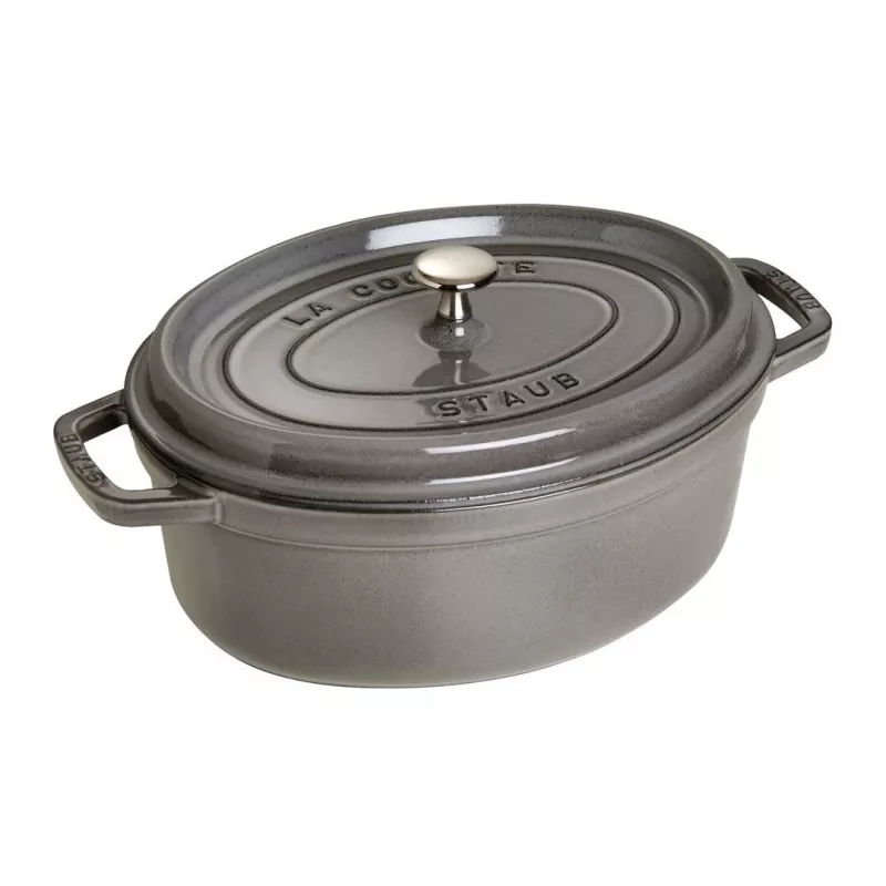 Čuguna ovāla kokote Staub 29 cm, grafīta pelēkā krāsā