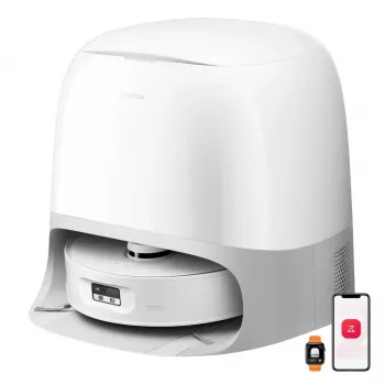 Putekļsūcējs un mazgāšanas robots Roborock Qrevo Curv 2 FlowX ar 5200 mAh bateriju, 2,5 l automātiskā iztukšošanas stacija, lietotnes vadība, balts
