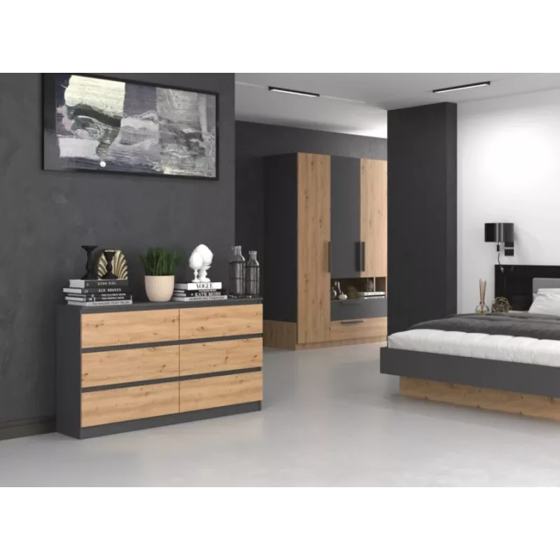 Kumode Top e Shop M6 140 ANT/ART, 6 atvilktnes, Antracīta ozols, 1380×750×400 mm