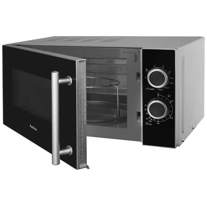 Amica AMGF20M1GS mikroviļņu krāsns, novietojama uz galda, ar grila funkciju, 20 L, 700 W, melna, sudraba