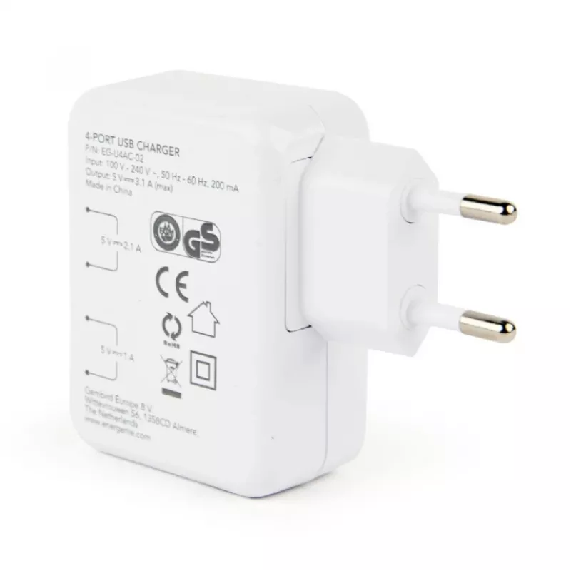 CHARGER USB UNIVERSAL WHITE/4PORT EG-U4AC-02 GEMBIRD