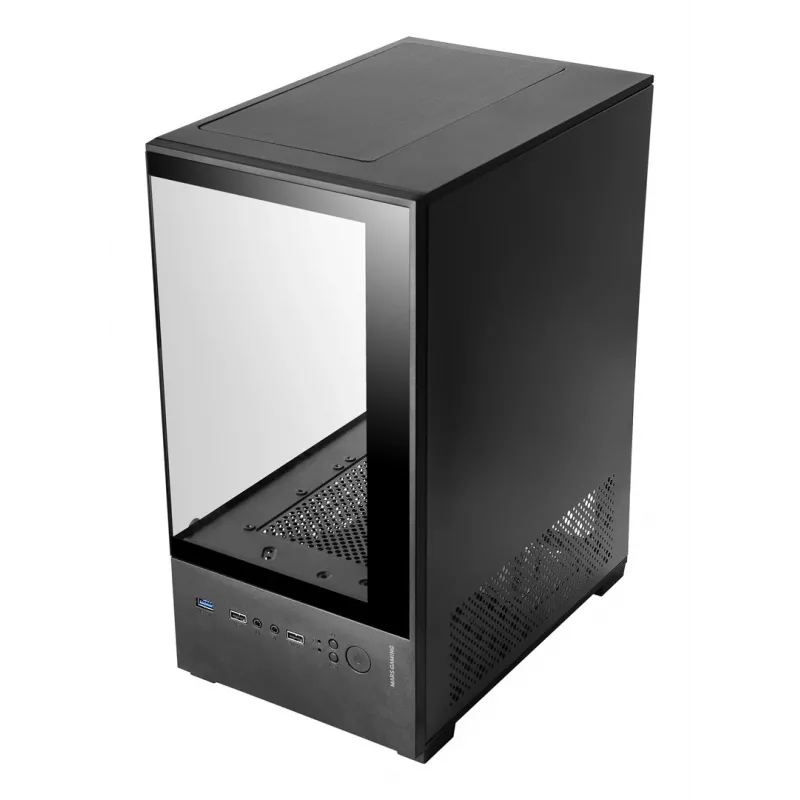 TACENS Mars Gaming MC-SE2 — Mini-ITX / Micro-ATX, melns, sānu logs, apakšā izvietots barošanas bloks, atbalsta 2x2,5 collu + 1x3,5 collu