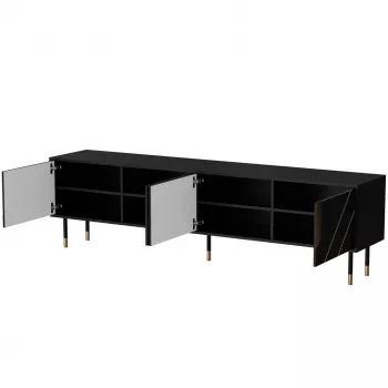 TV cabinet cama meble Cama 4D MOUNTAIN 2040×400×550 mm Melns + gold particle board top