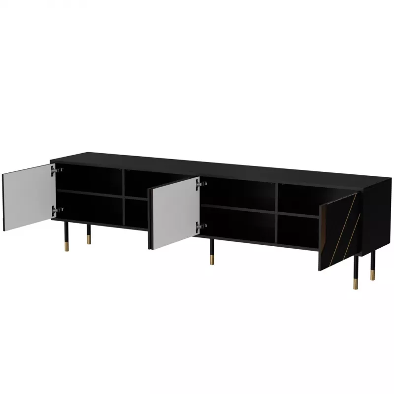 TV cabinet cama meble Cama 4D MOUNTAIN 2040×400×550 mm Melns + gold particle board top