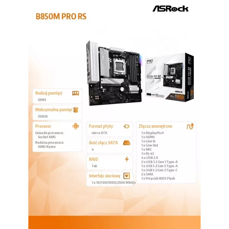 ASRock B850M Pro RS AM5 Micro-ATX mātesplate