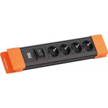 Strāvas sadalītājs Bachmann CONNECTUS ar 4 CEE 7/3 ligzdām, 1 slēdzi, 2,0 m kabeli, CEE7/7 kontaktdakšu, melnu/oranžu