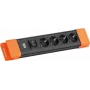 Strāvas sadalītājs Bachmann CONNECTUS ar 4 CEE 7/3 ligzdām, 1 slēdzi, 2,0 m kabeli, CEE7/7 kontaktdakšu, melnu/oranžu