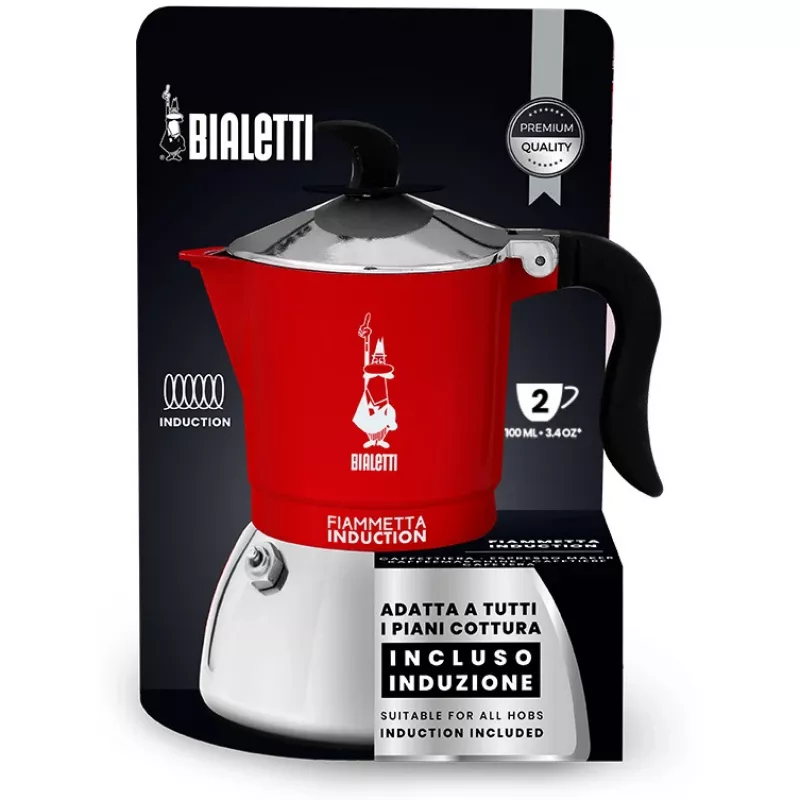 Plīts virsmas espresso aparāts BIALETTI FIAMMETTA 2TZ Induction sarkans, 2 krūzīšu plīts virsmas moka katls