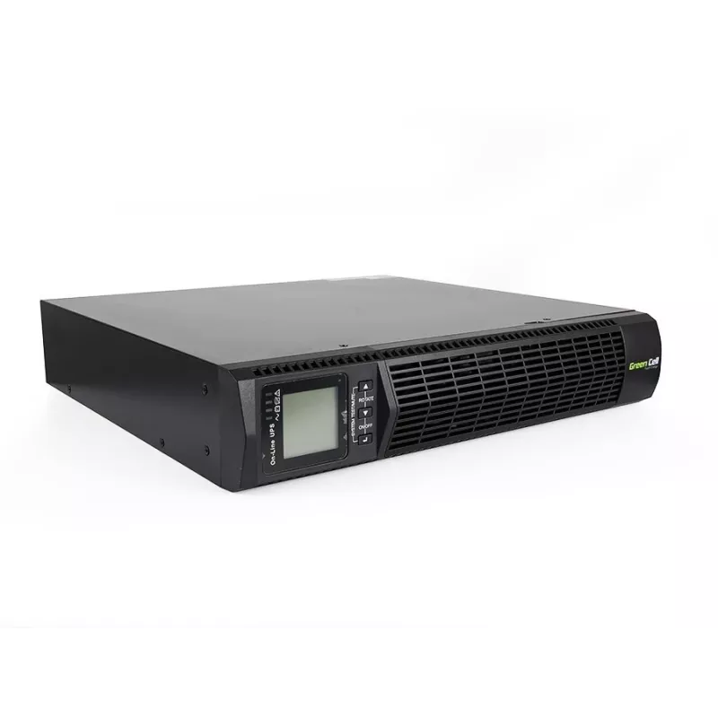 Nepārtrauktas barošanas avots zaļa Cell UPS13 — tiešsaistes dubultās pārveidošanas UPS, 1000 VA / 900 W, tīrs sinusoidāls vilnis, 6 maiņstrāvas izejas, LCD, 2×12V 9Ah baterijas