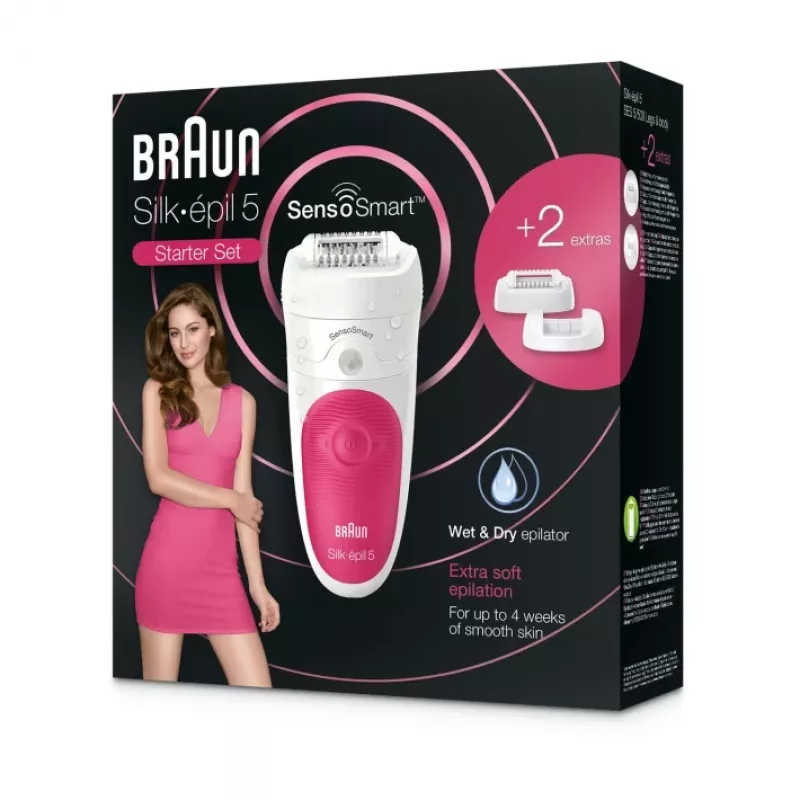 Braun Silk-epil 5 5-500 SensoSmart epilators, rozā/baltā krāsā