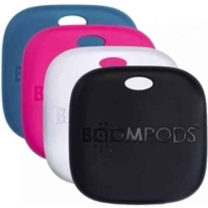 Uzlādējamas birkas Boompods Boomtag Rechargeable 4er — 4 gab. komplekts melnā, zilā, baltā, rozā krāsā