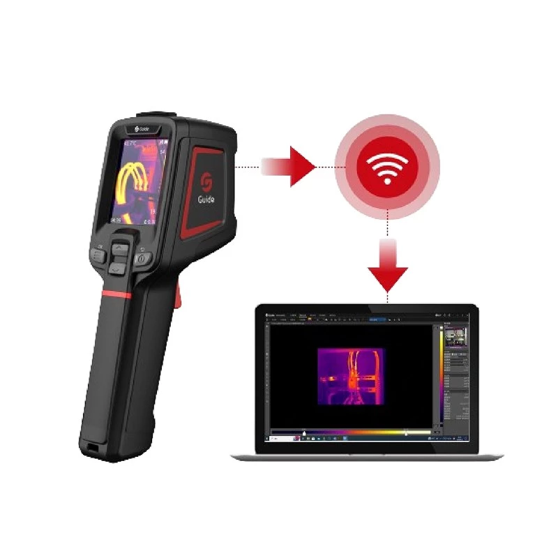 Termokamera Guide Sensmart E1+ — 120×90 px termiskais sensors, 240×180 px maks., 2,4 collu LCD, Wi‑Fi, IP54, -20–550 °C