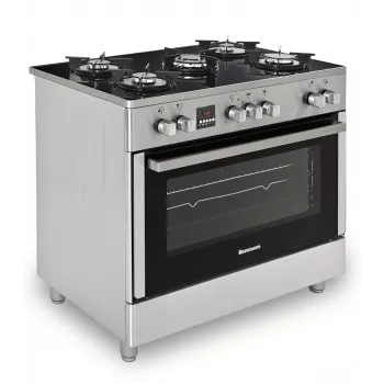 Brīvi stāvoša gāzes-elektriskā plīts Ravanson KWGE-K90, 5 gatavošanas zonas, 90 cm, inox