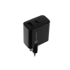 Vadu mobilo ierīču lādētājs NATEC NUC-2145, 65W, USB-C PD 3.0 + QC 3.0, 1x USB-C, 1x USB-A, 110–240V, melns