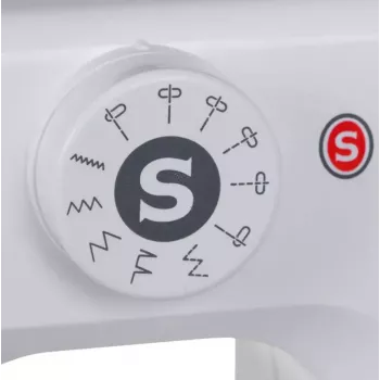Pusautomātiskā šujmašīna SINGER M1005 — 11 dūrieni, 4 mm dūriena platums, augšējā ielaižamā spolīte, brīvā roka, 2,5 kg
