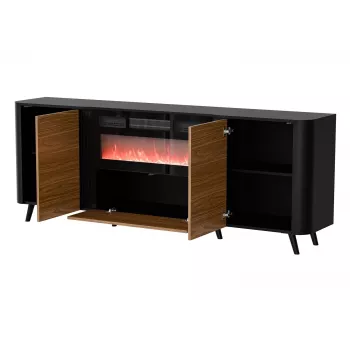 Kumode Cama Meble Volare 200 x 39 x 75 cm, melna/valrieksta krāsā, skaidu plātne, ietver kamīnu