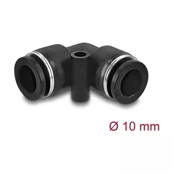 Pneimatiskais savienotājs DELOCK 10 mm, 90° leņķī ar montāžas atveri, iekšējā vītne, metāls/plastmasa, garums 36,5 mm