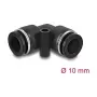 Pneimatiskais savienotājs DELOCK 10 mm, 90° leņķī ar montāžas atveri, iekšējā vītne, metāls/plastmasa, garums 36,5 mm