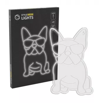 Neona gaisma MANTA Manta SNL66WH French Bulldog balta — dekoratīva LED neona izkārtne franču buldoga formā