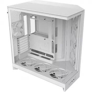 PC Midi Tower korpuss NZXT H9 Flow RGB+ — Balts, atbalsta ATX/EATX/Micro-ITX, rūdīts stikls, 3x140mm priekšējie + 1x120mm aizmugurējais ventilatori