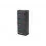 USB centrmezgls NATEC MANTIS USB 2.0 Type-B — 4x USB 3.2 Gen 1 Type-A porti, melns, 0,8 m kabelis, maiņstrāvas adapteris, barošanas slēdzis
