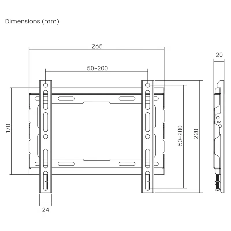 SBOX PLB-2222F-2 TV sienas stiprinājuma kronšteins 23–43 kg, VESA 200x200