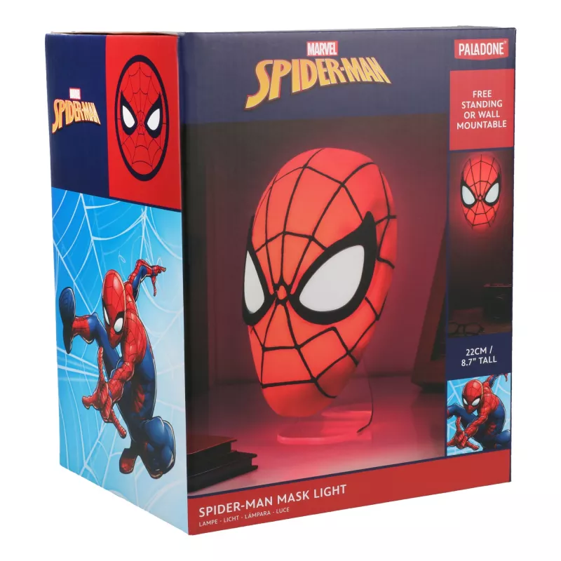 Galda lampa Paladone Spiderman Mask Light — tematisks Zirnekļcilvēka maskas dizains, ar USB barojama LED lampiņa, kompakta naktsgalda lampa