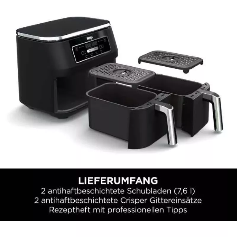 Ninja AF200EU fritieris Double 7.6 L Brīvstāvošs 2400 W Karstā gaisa fritieris Melns