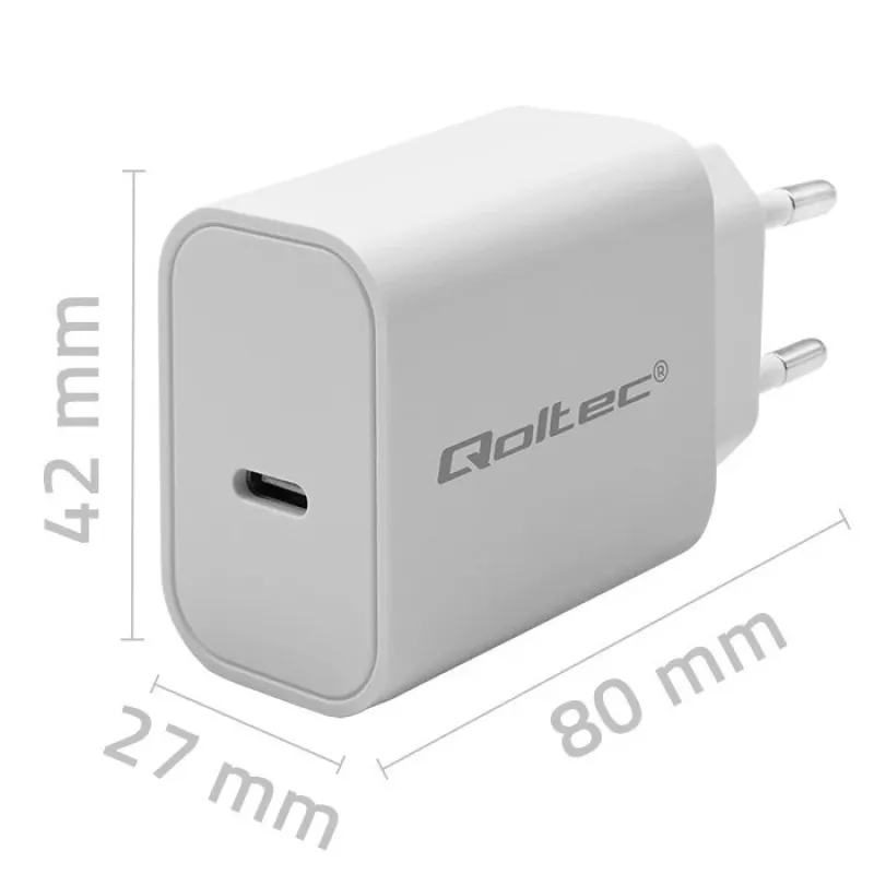 QOLTEC Super Quick PD lādētājs 20W USB-C (5V/12V) – pārnēsājams ātrais lādētājs