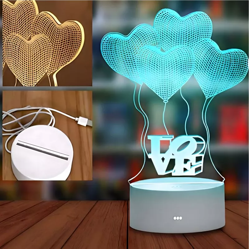 Nakts lampa Extralink HOME 3D optiskā ilūzija Četras sirdis USB galda lampa