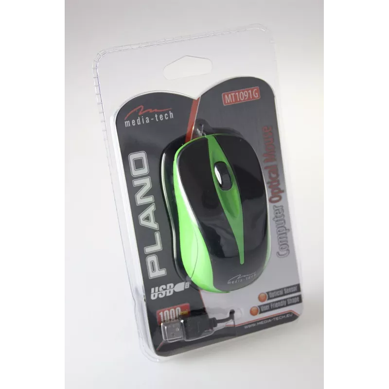 Wired Optical pele 800dpi Melns & green MT1091G