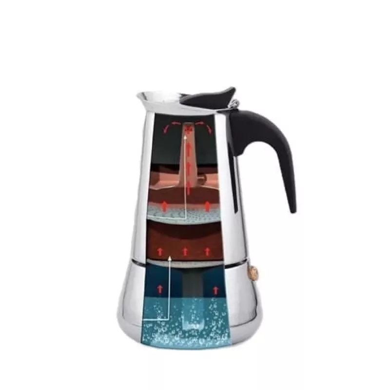 Moka katls Maestro MR-1660-9, plīts virsmas kafijas automāts 6 tasītēm, melns