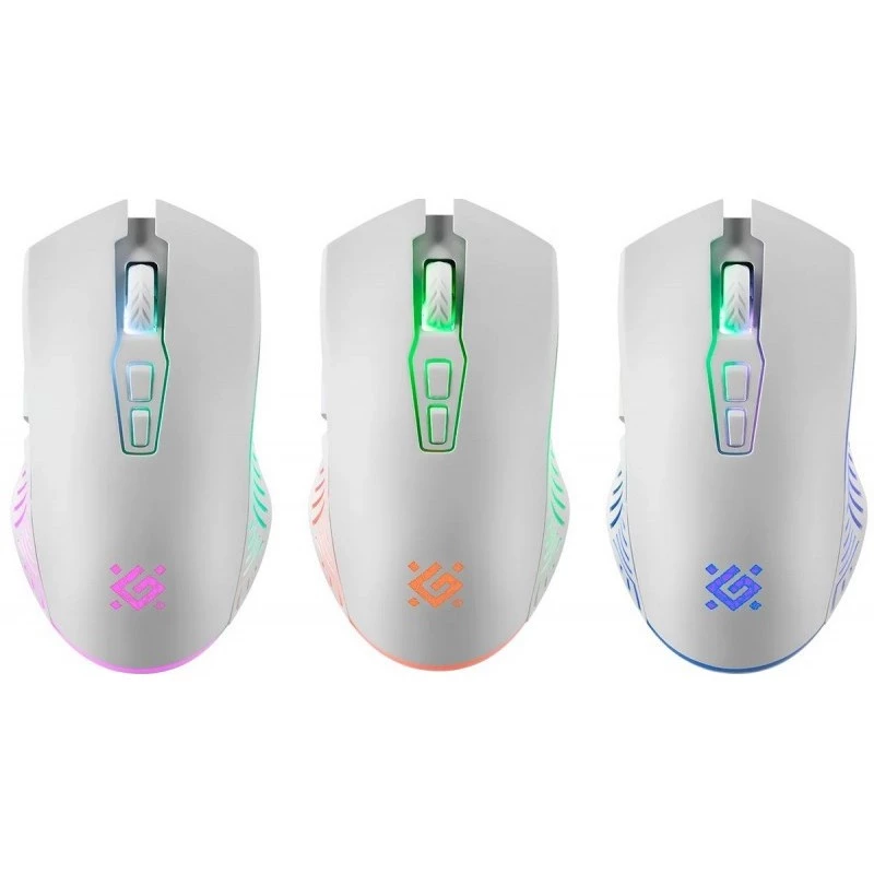 Bezvadu spēļu pele DEFENDER Pandora balta — piemērota abām rokām, 3200 DPI, 6 pogas, programmējama, optiska, USB