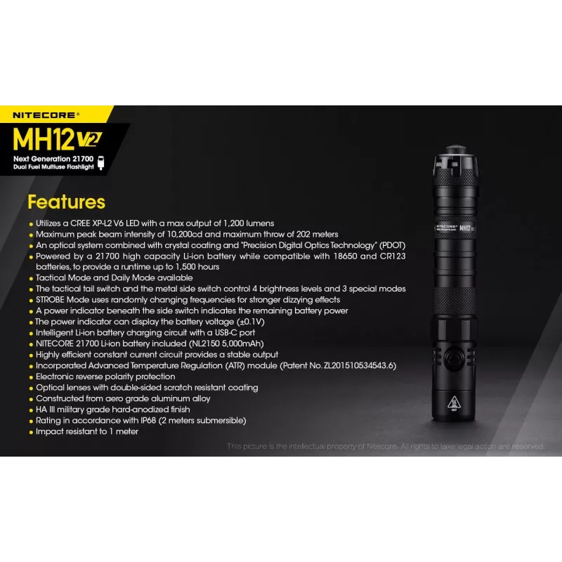 Rokas lukturītis Nitecore MH12 V2 melns