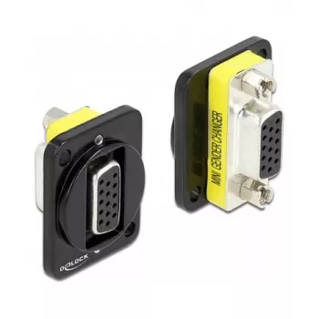 VGA savienotāju adapteris DELOCK 86792 — 15 kontaktu ligzda uz 15 kontaktu ligzda, melna