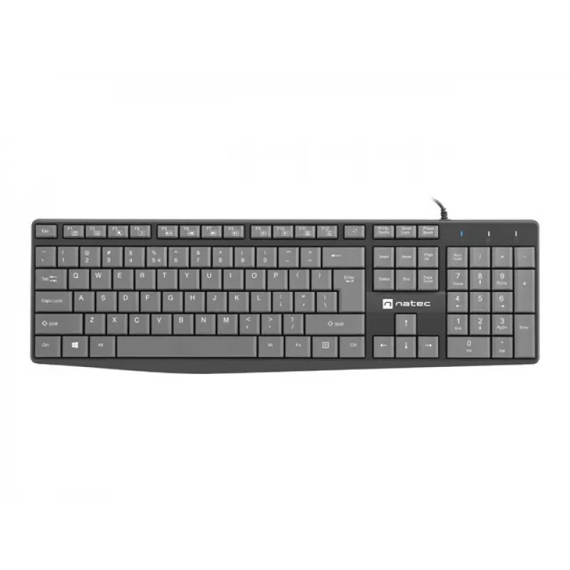 Vadu pilna izmēra tastatūra NATEC NKL-1507 USB QWERTY US International pelēka/melna, 105 taustiņi, cipartastatūra