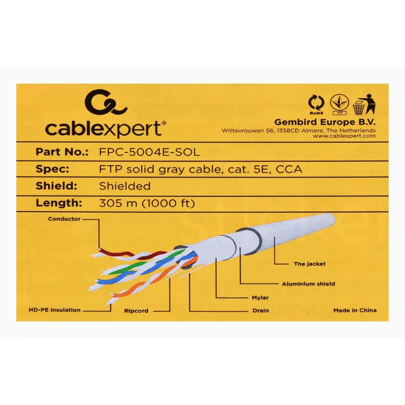 Gembird Cat5e, 305m tīkla kabelis, pelēks