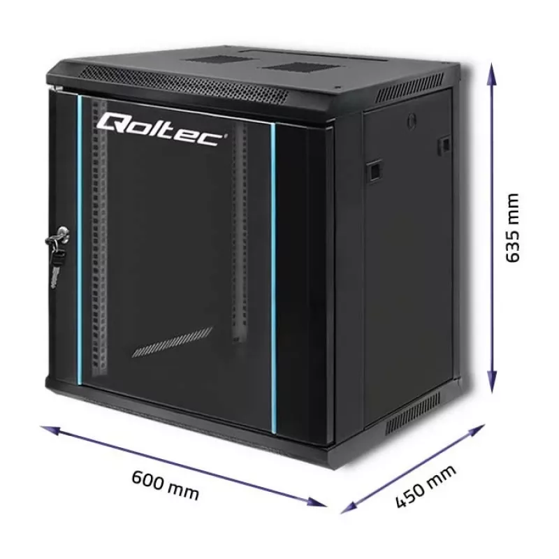 19 collu statīva skapis QOLTEC 54464 12U 600x635x450 melns