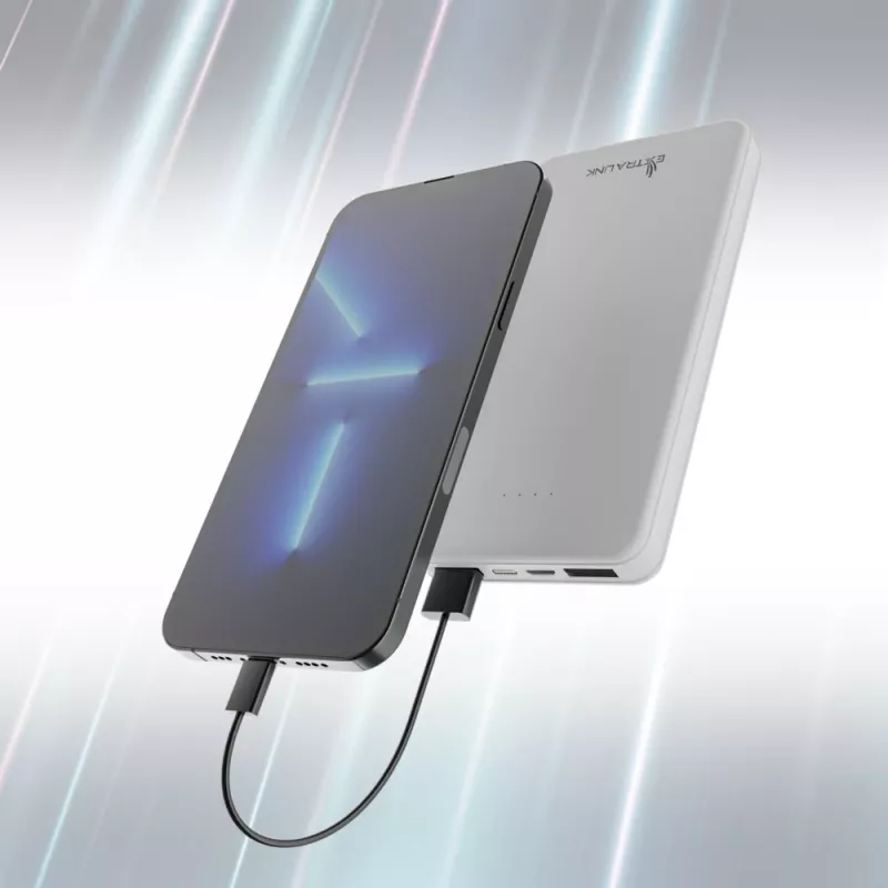 Ārējais akumulators Extralink EPB-078W 10000 mAh Balts, USB-C, 10 W izeja, uzlādē līdz 2 ierīcēm