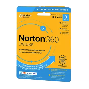 Norton 360 Deluxe | 3 ierīces | 1 gads | 25 GB mākoņkrātuve | ES