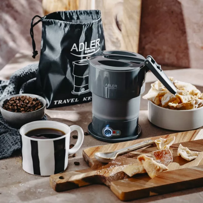 Electric kettle Adler AD 1377G, 0.6 L capacity, 600 W, pelēka, plastic/silicone/stainless steel