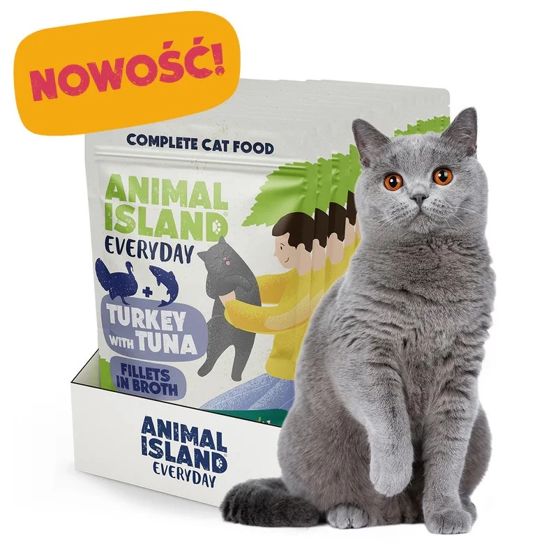 ANIMAL ISLAND tītara ar tunci kaķu barības paciņas 12x85g
